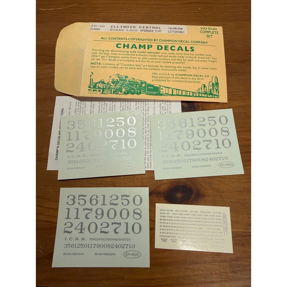 Champ Decals EH-40 Illinois Central Steam Loco Aluminum Lettering HO Scale Set